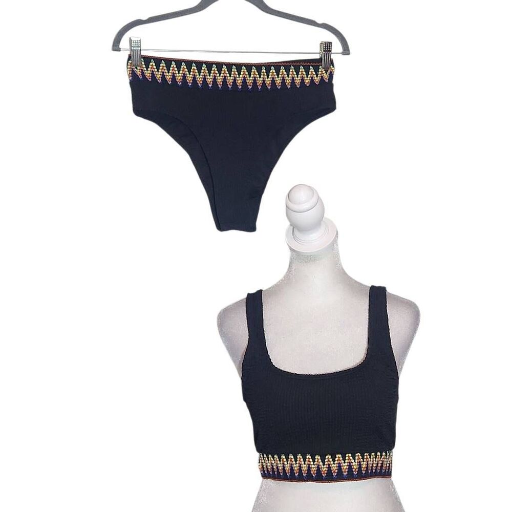 Black Boho Bikini with High Waist Cheeky Bottoms NWOT Size Medium